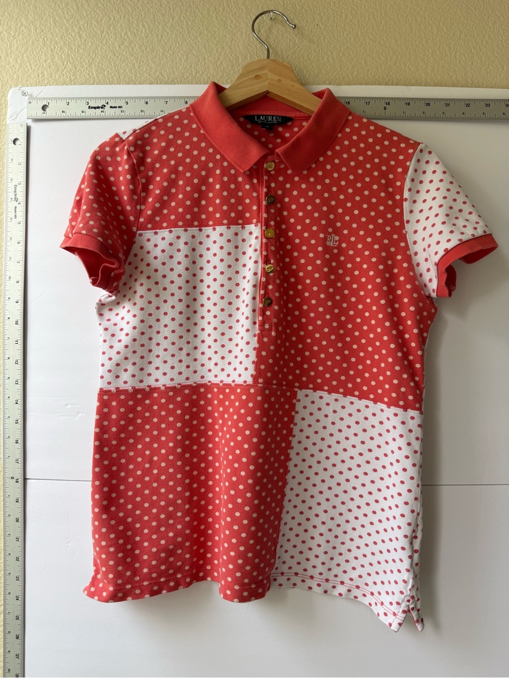 Lauren Ralph Lauren Patchwork Polka Dot Polo Shirt Size M Y2K